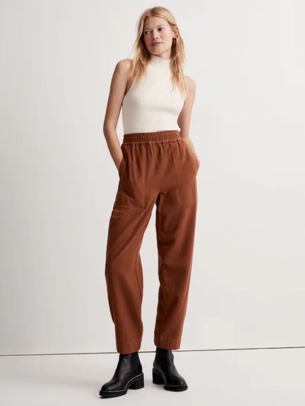 Madewell Huston Pull On Tapered Pants 100% Cotton Cinnamon Stick Women's XS